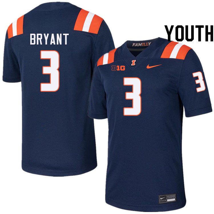 Youth #3 Alec Bryant Illinois Fighting Illini College Football Jerseys Stitched-Navy